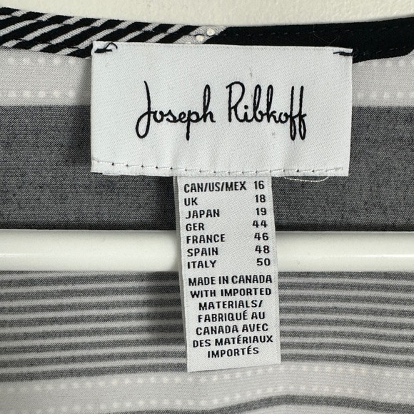 Joseph Ribkoff Canada Black White Striped V-Neck Long Sleeve Dress Sz 16 Minimal - Picture 5 of 16
